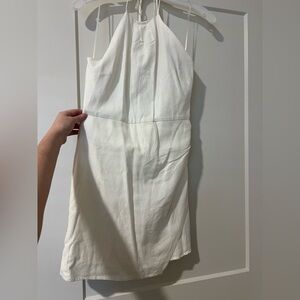 GB White Linen-Blend Halter Neck Mini Dress